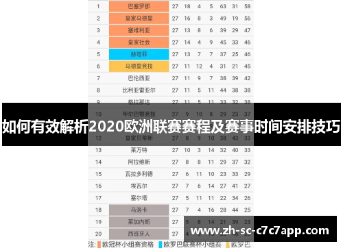 如何有效解析2020欧洲联赛赛程及赛事时间安排技巧