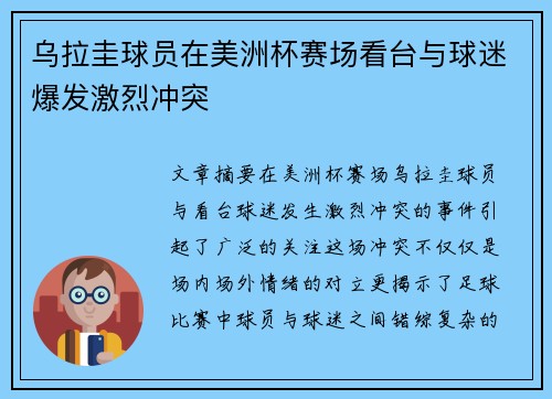 乌拉圭球员在美洲杯赛场看台与球迷爆发激烈冲突 乌拉圭球员在美洲杯赛场看台与球迷爆发激烈冲突